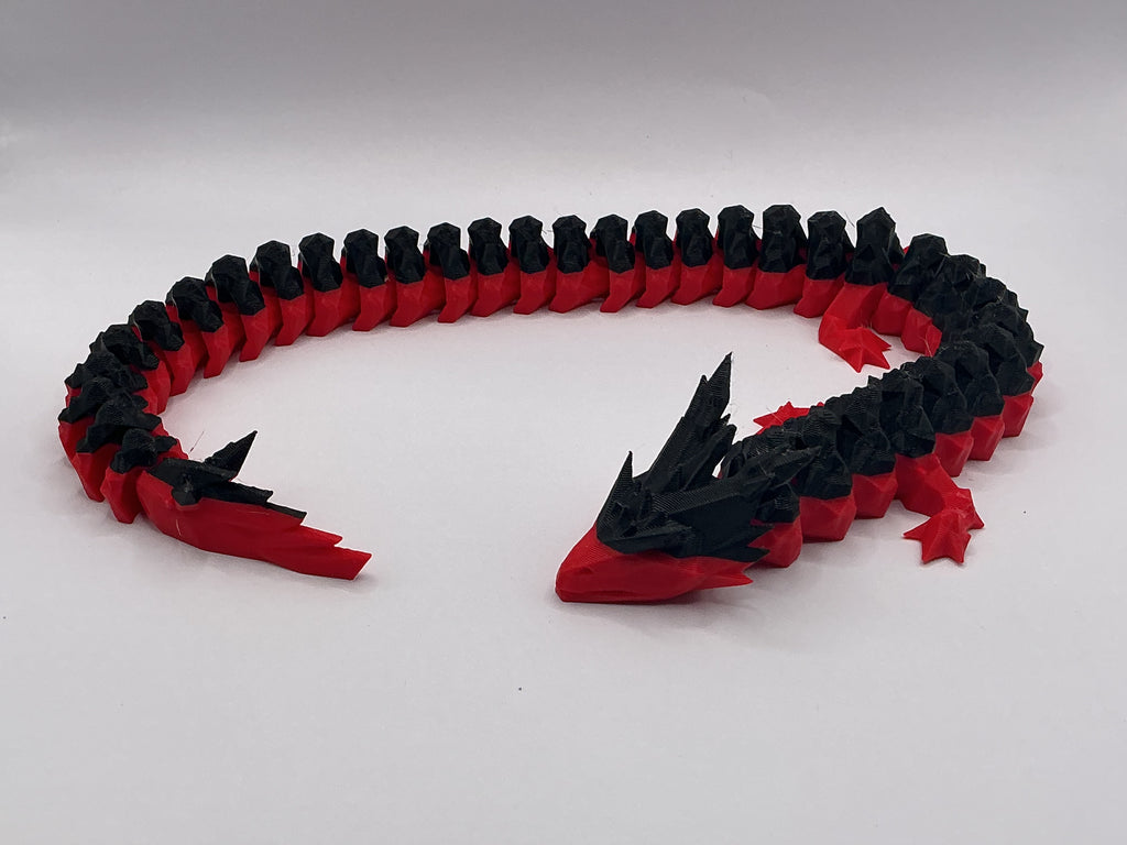 Flexi Dragon articulated 3D-printed fidget toy in red and black